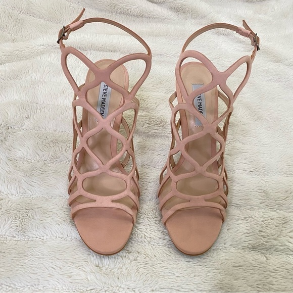 Steve Madden Neutral Beige Cutout Cage Strappy Heels Size 8.5 - Picture 2 of 14